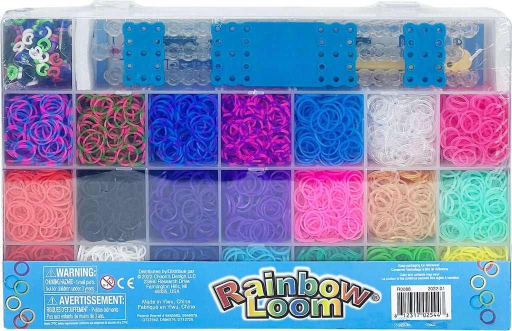 Rainbow Loom Mega Combo with loom board, colorful rubber bands, and hook tool for bracelet making