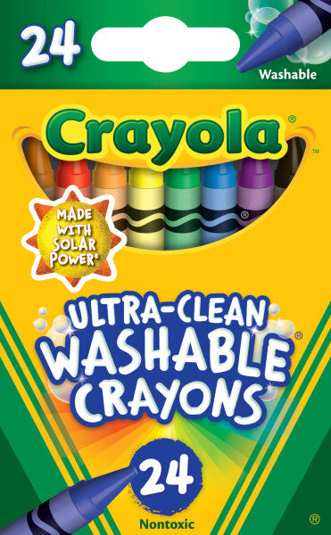 24 Count Ultra-Clean Washable Crayons in regular size featuring easy cleanup and vibrant colors for mess-free creativity