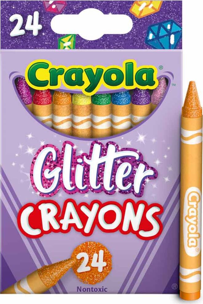 24 Count Glitter Crayons by Crayola with sparkly pigments for adding shimmer to artwork and coloring projects