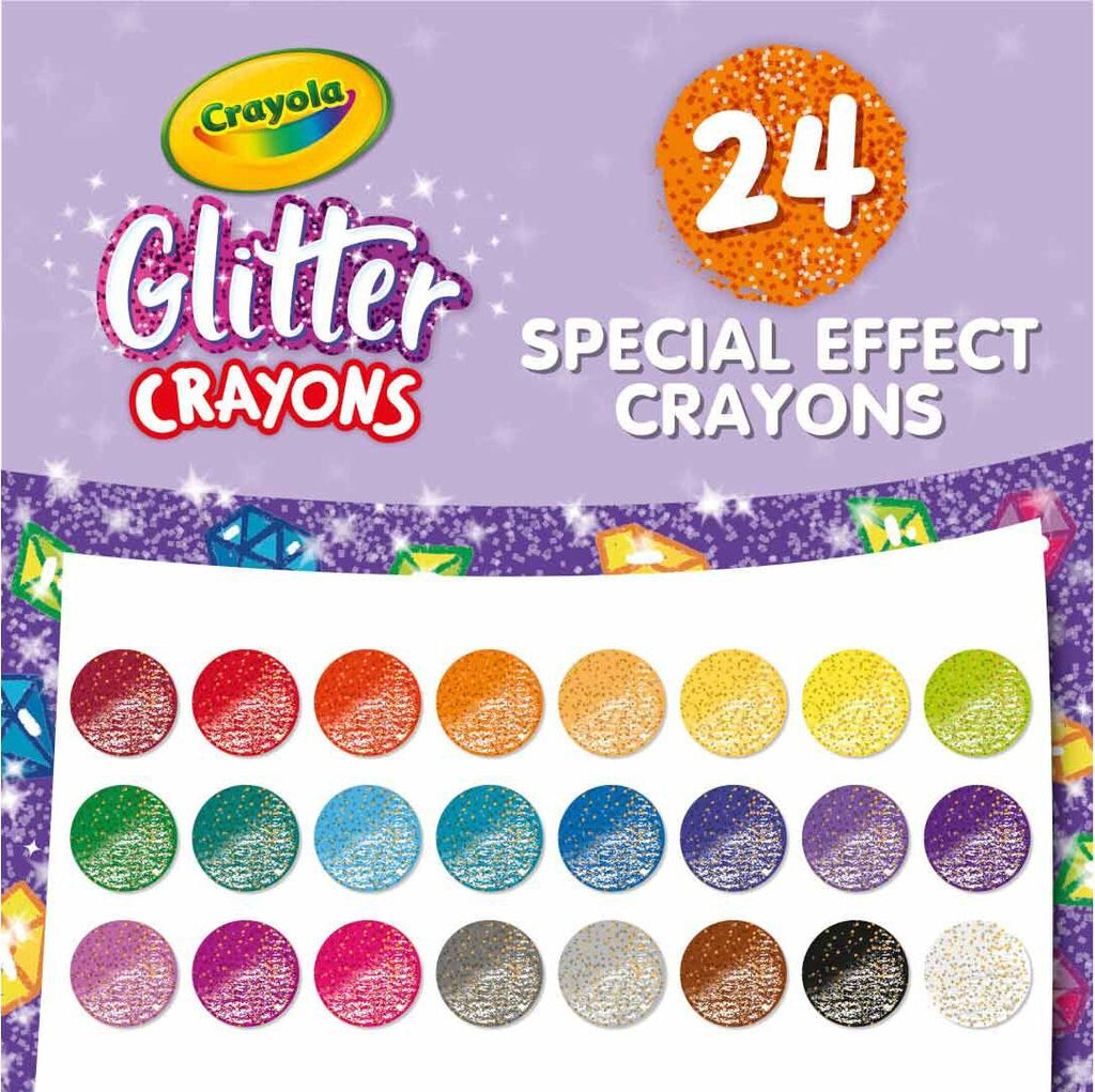 24 Count Glitter Crayons by Crayola with sparkly pigments for adding shimmer to artwork and coloring projects