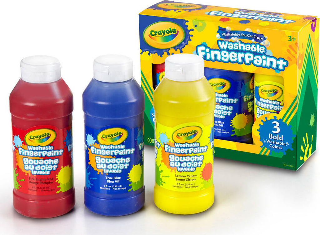 Crayola 3-count washable fingerpaint set in bold primary colors for mess-free creative play