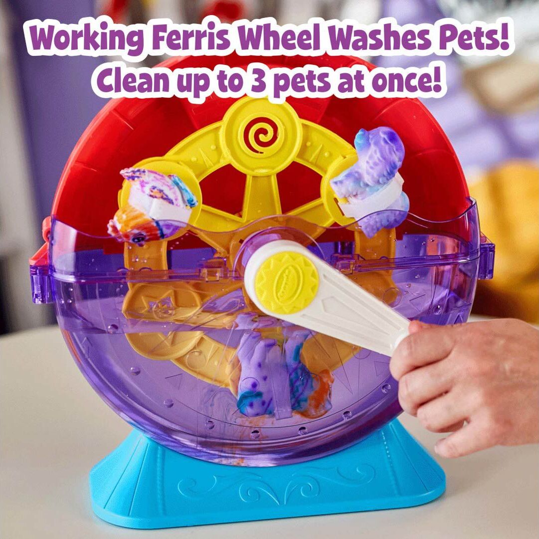 Crayola Scribble Scrubbie Pets carnival playset with ferris wheel, washable pet figures, and markers