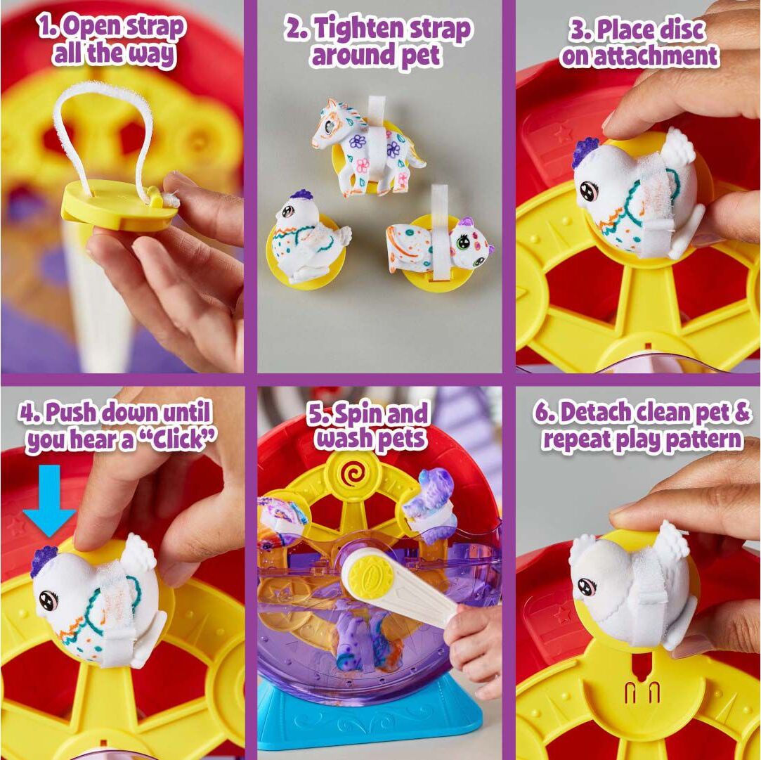 Crayola Scribble Scrubbie Pets carnival playset with ferris wheel, washable pet figures, and markers