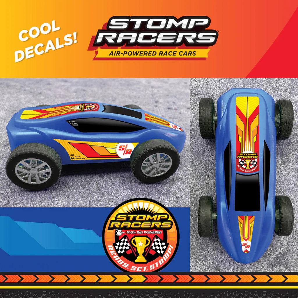 Dueling Stomp Racers with 2 air-powered cars and launchers for outdoor racing fun