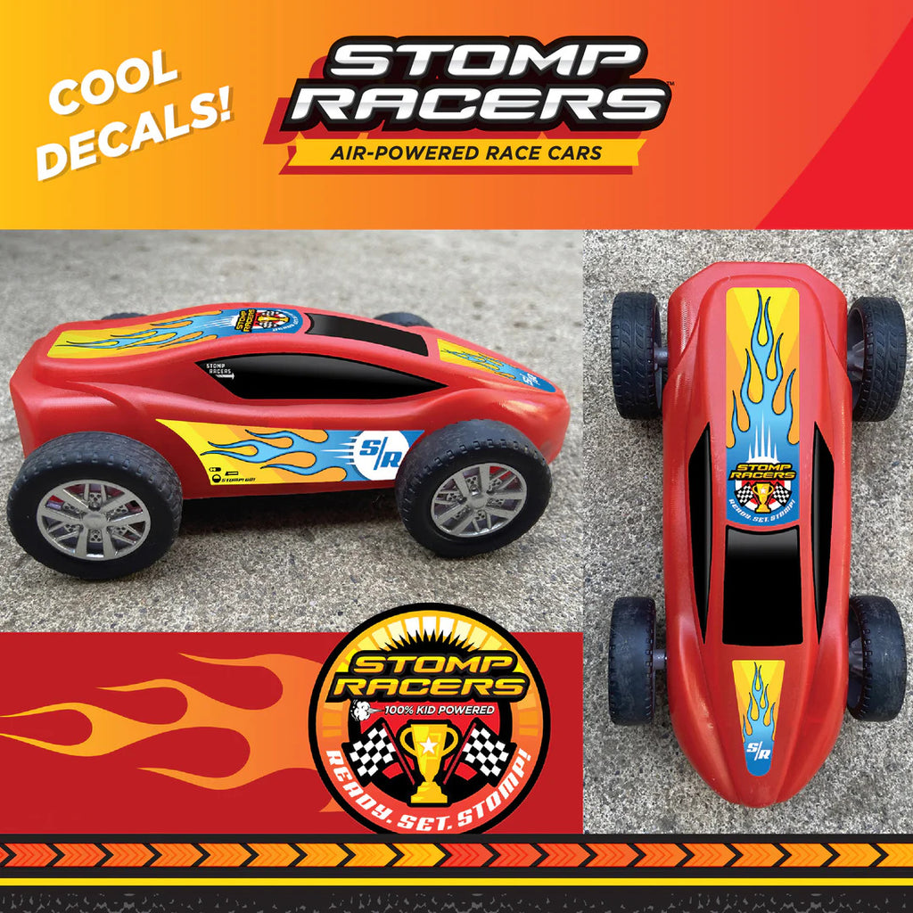 Dueling Stomp Racers with 2 air-powered cars and launchers for outdoor racing fun
