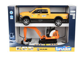 Ram 2500 Rental Service Truck w/ Trailer & Excavator - BRUDER TOYS realistic toy vehicle for kids' imaginative play