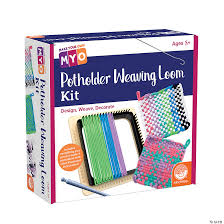 MYO Potholder Weaving Loom with colorful loops and instructions for classic potholder crafting
Potholder Loom