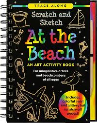At the Beach Scratch and Sketch activity book with sunny seaside scenes and beach-themed artwork