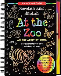 At The Zoo Scratch and Sketch activity book with animal scenes to reveal by scratching colorful artwork