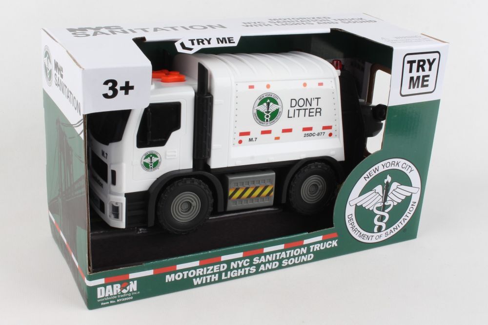 NY Motorized Garbage Truck with Lights and Sound and Lifting Trash - Daron WWT interactive waste management truck with realistic features