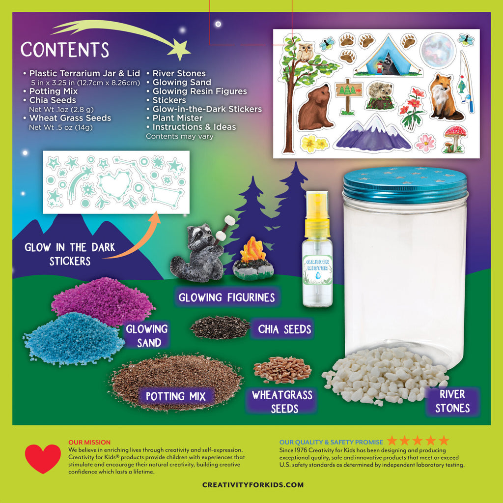 Creativity for Kids Grow N' Glow Terrarium with LED lights, seeds, soil, and decorative elements for plants