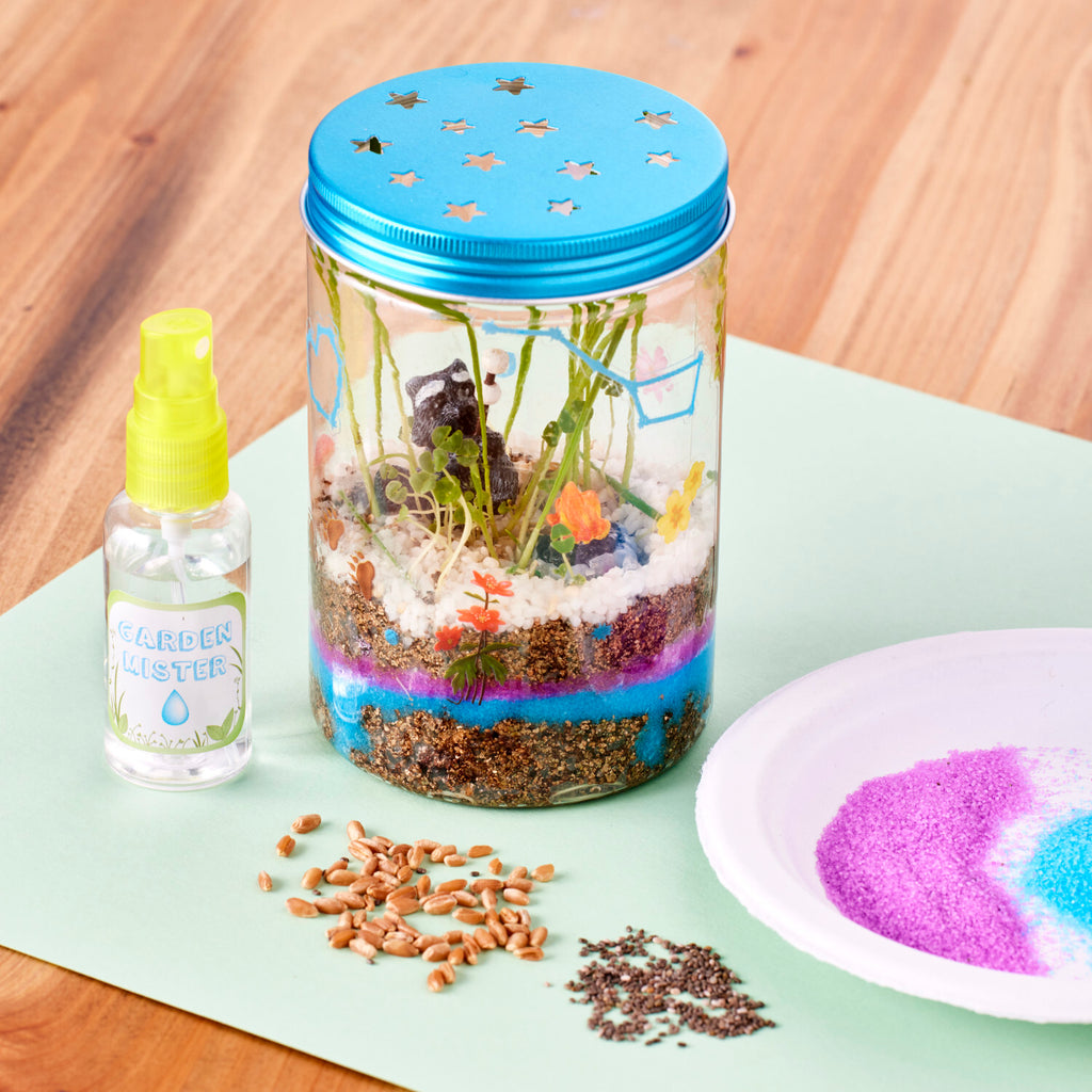 Creativity for Kids Grow N' Glow Terrarium with LED lights, seeds, soil, and decorative elements for plants