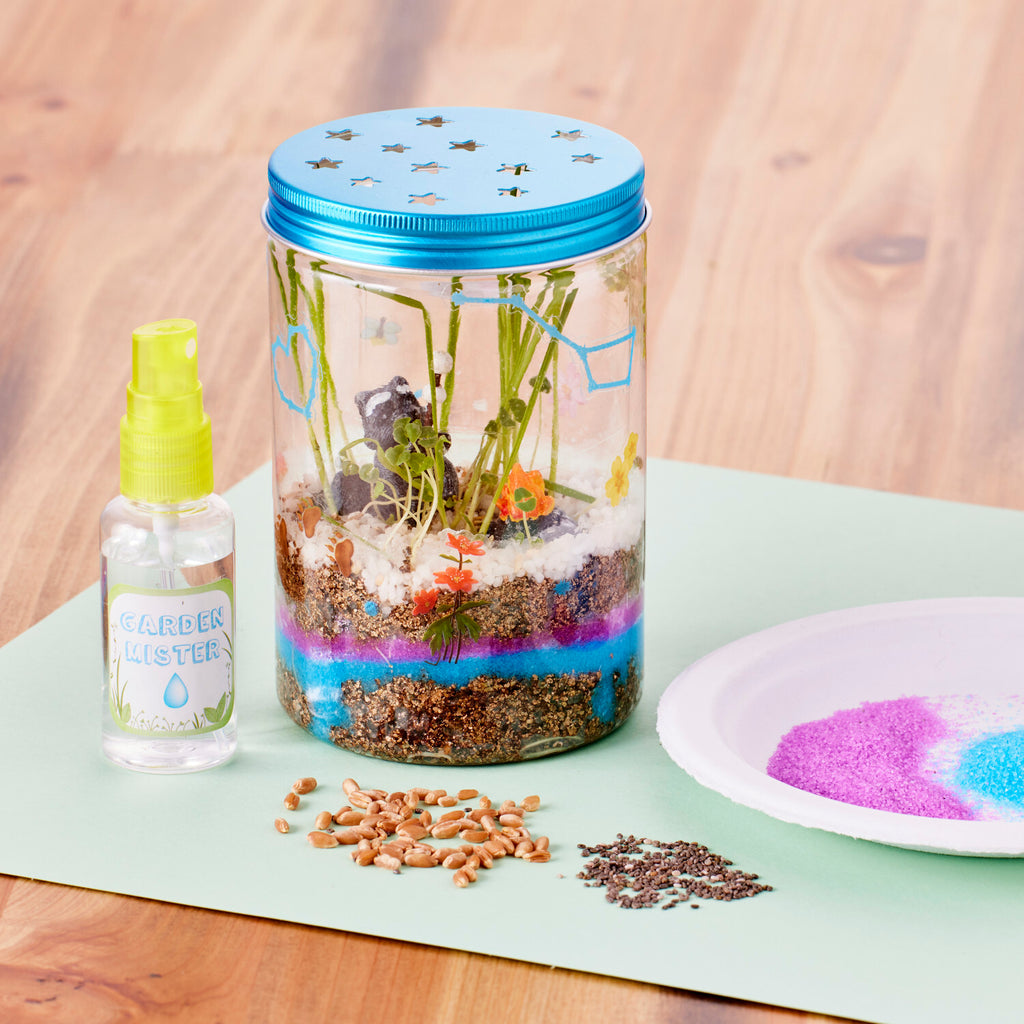 Creativity for Kids Grow N' Glow Terrarium with LED lights, seeds, soil, and decorative elements for plants