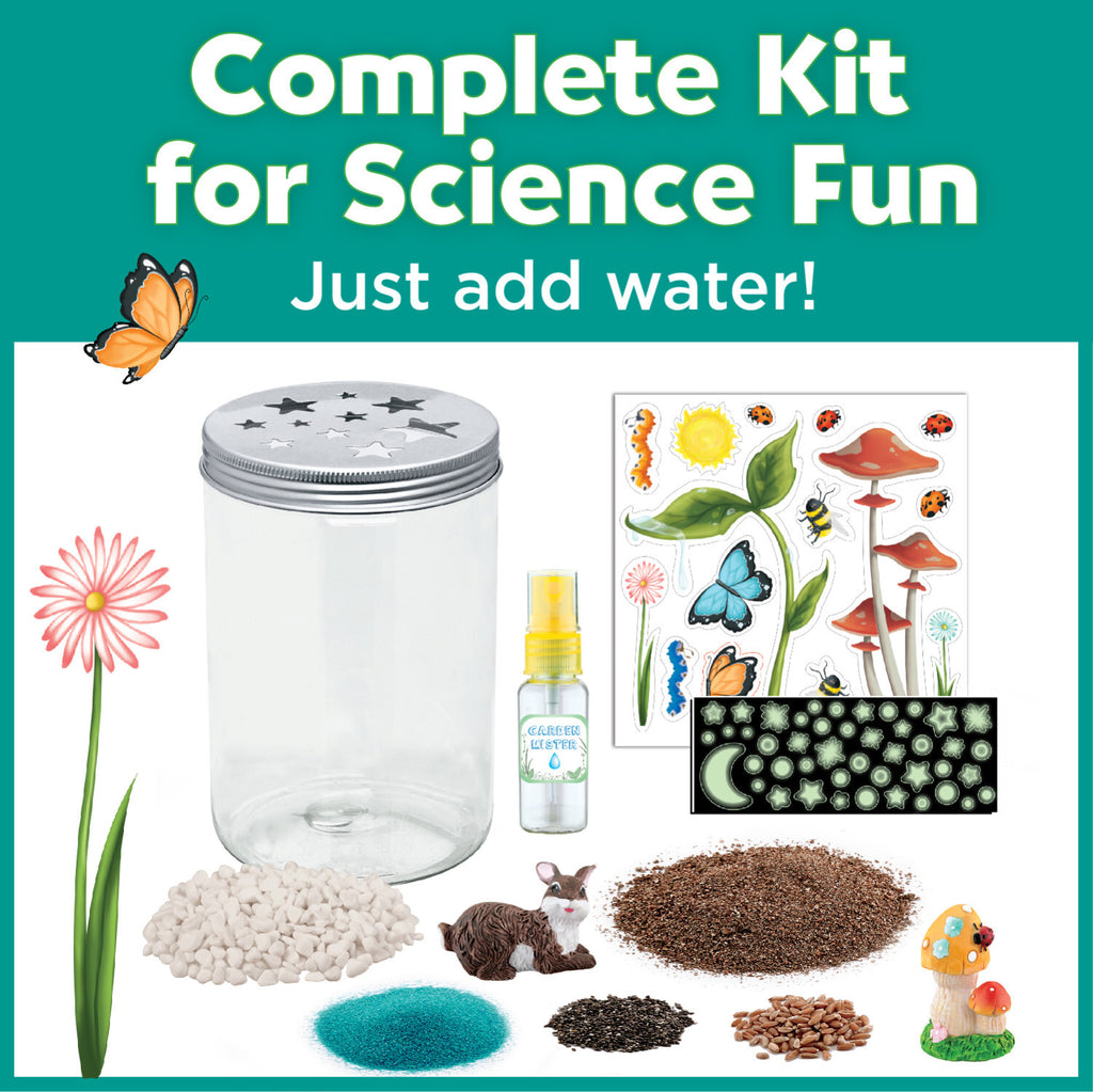 Creativity for Kids Grow N' Glow Terrarium with LED lights, seeds, soil, and decorative elements for plants