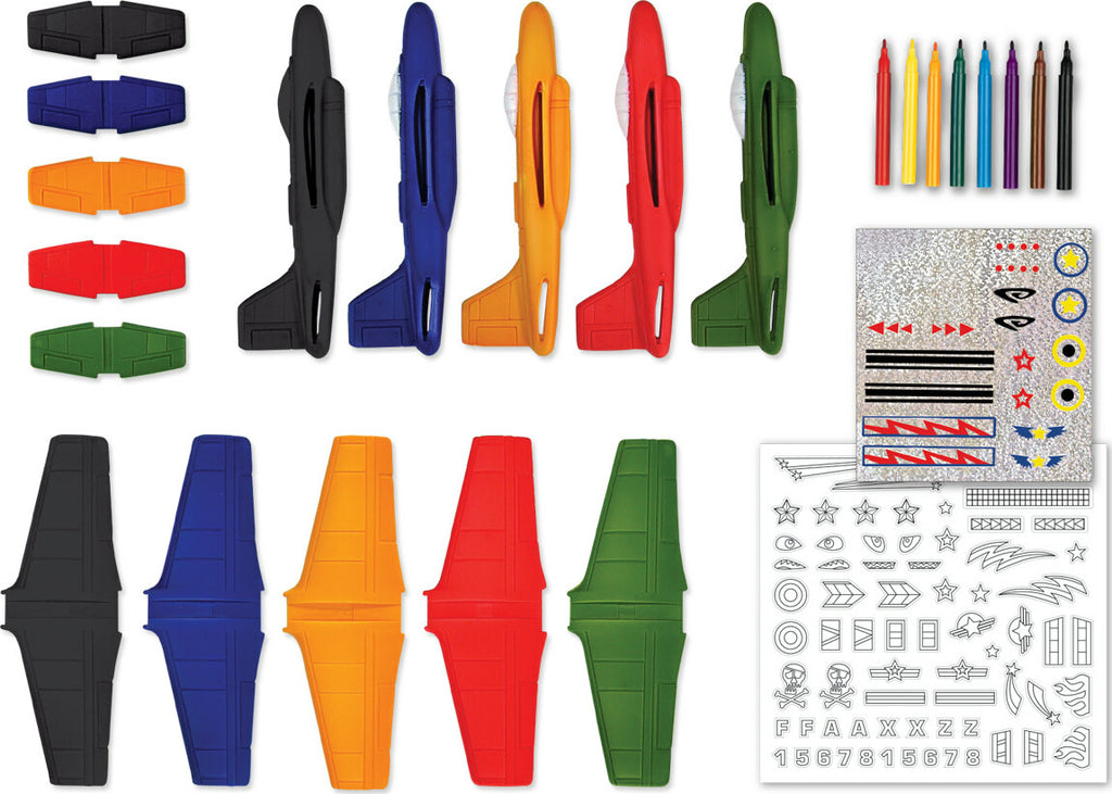 Creativity for Kids Stunt Squadron with foam airplanes, stickers, and decorating supplies for custom aircraft