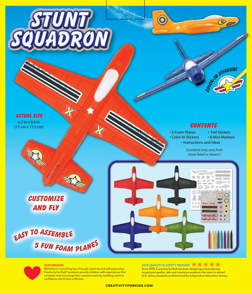 Creativity for Kids Stunt Squadron with foam airplanes, stickers, and decorating supplies for custom aircraft