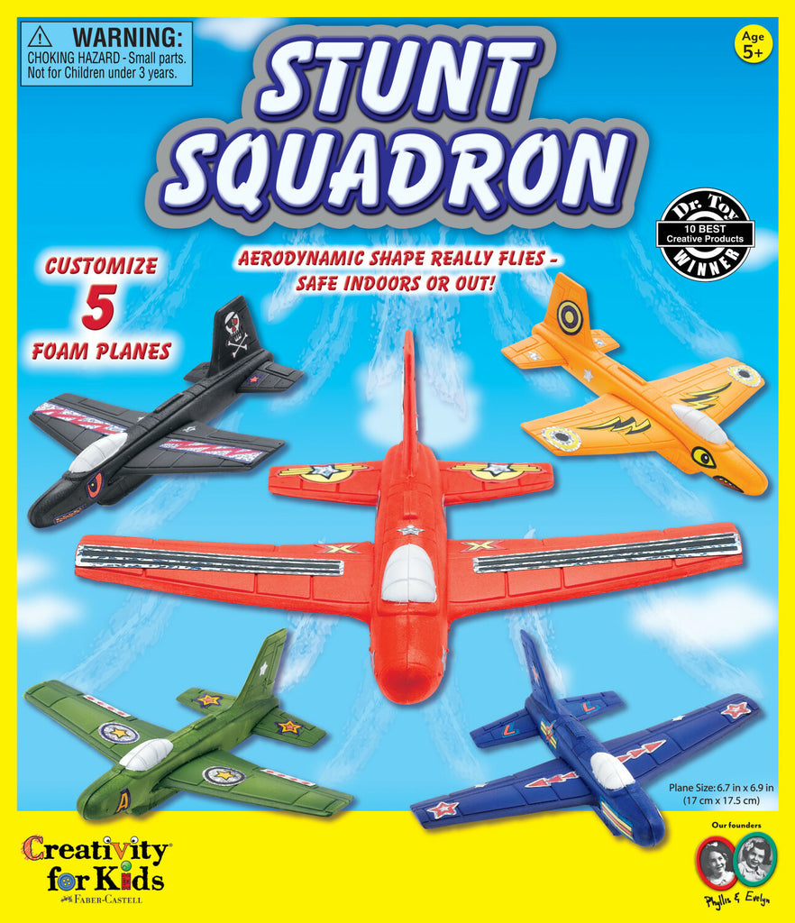 Creativity for Kids Stunt Squadron with foam airplanes, stickers, and decorating supplies for custom aircraft