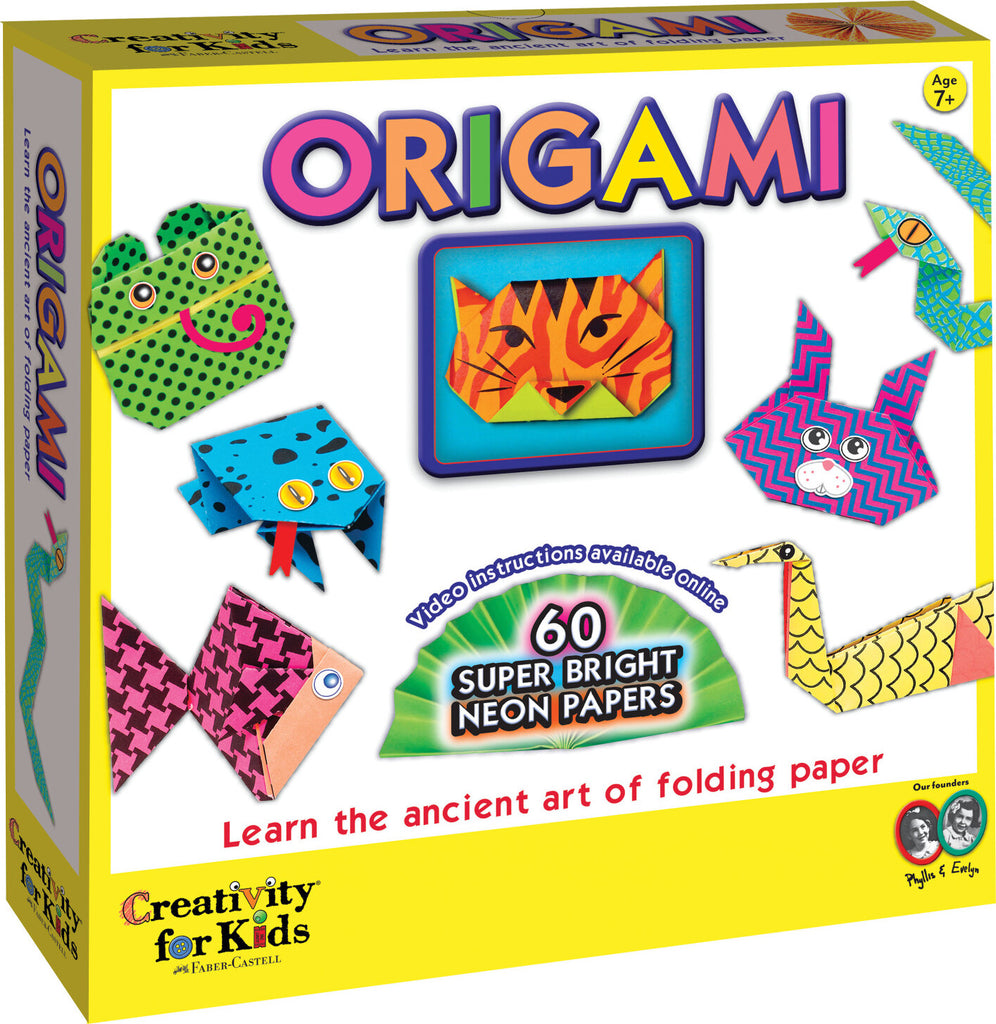 Creativity for Kids Origami kit with colorful patterned papers and step-by-step instruction book for paper folding