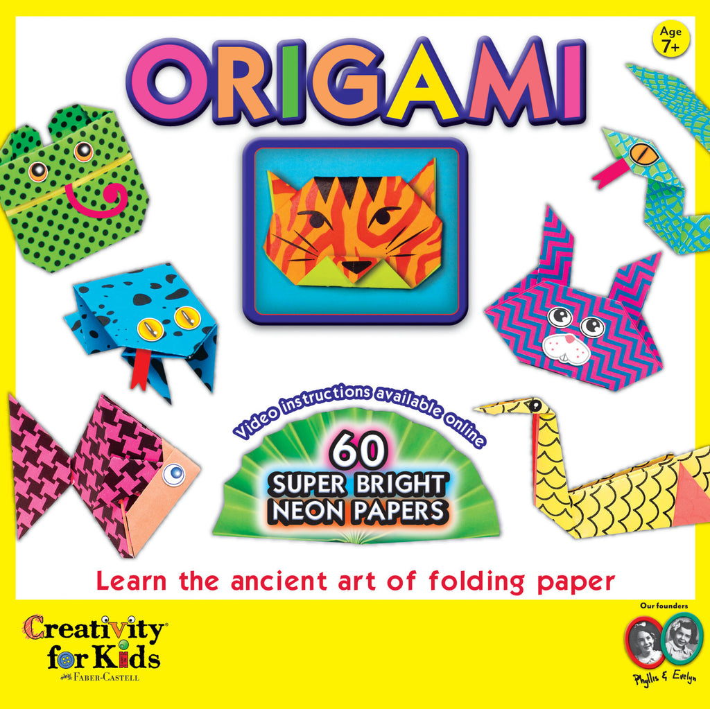 Creativity for Kids Origami kit with colorful patterned papers and step-by-step instruction book for paper folding