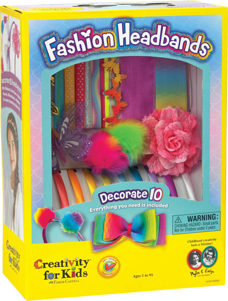 Creativity for Kids Fashion Headbands kit with plain headbands, fabric flowers, ribbons, and decorating supplies