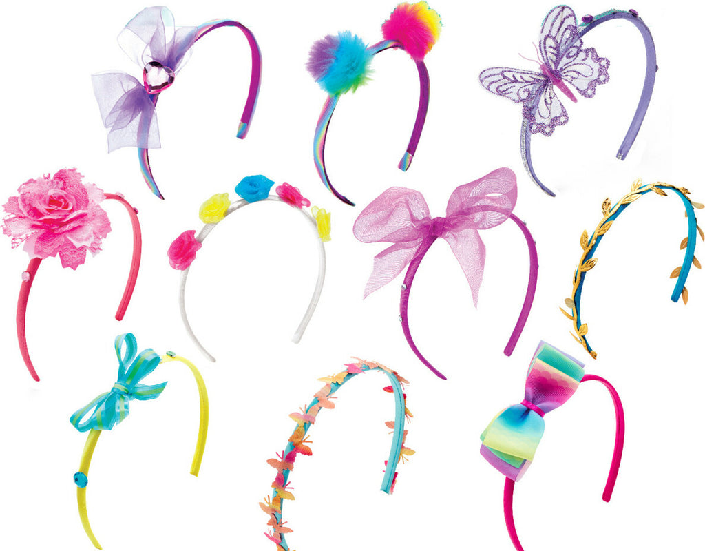 Creativity for Kids Fashion Headbands kit with plain headbands, fabric flowers, ribbons, and decorating supplies