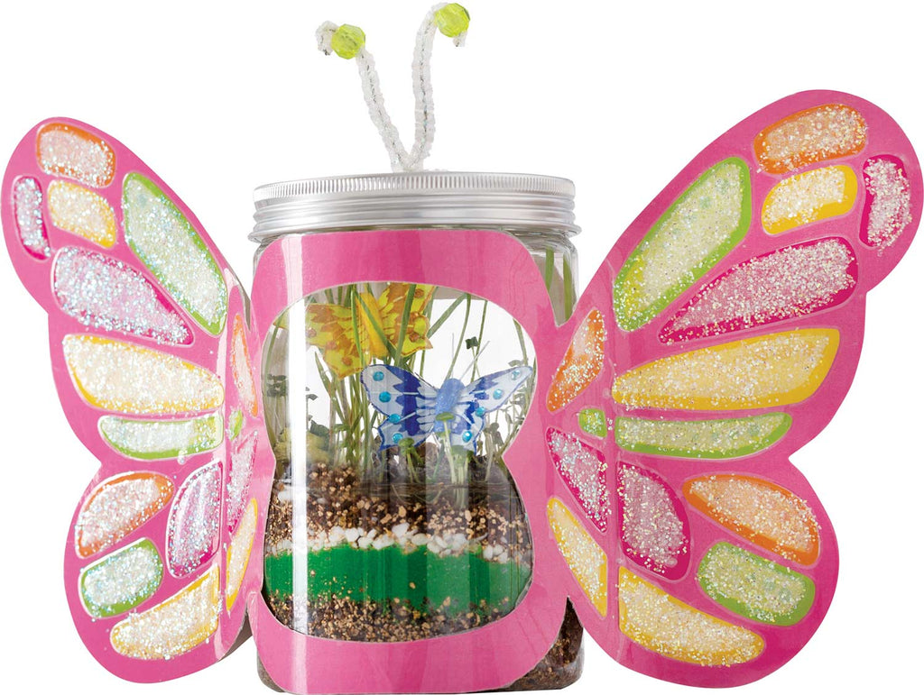 Creativity for Kids Sparkle N' Grow Butterfly Terrarium with plants, crystals, and butterfly decorations