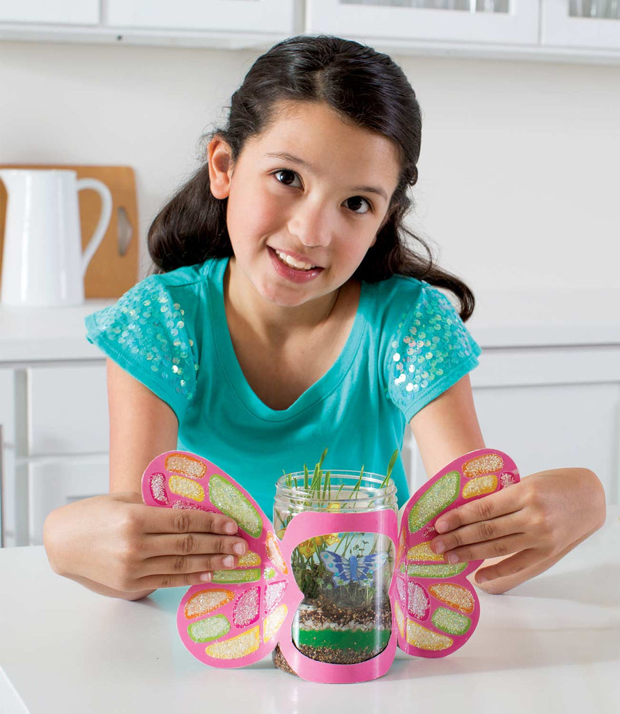 Creativity for Kids Sparkle N' Grow Butterfly Terrarium with plants, crystals, and butterfly decorations
