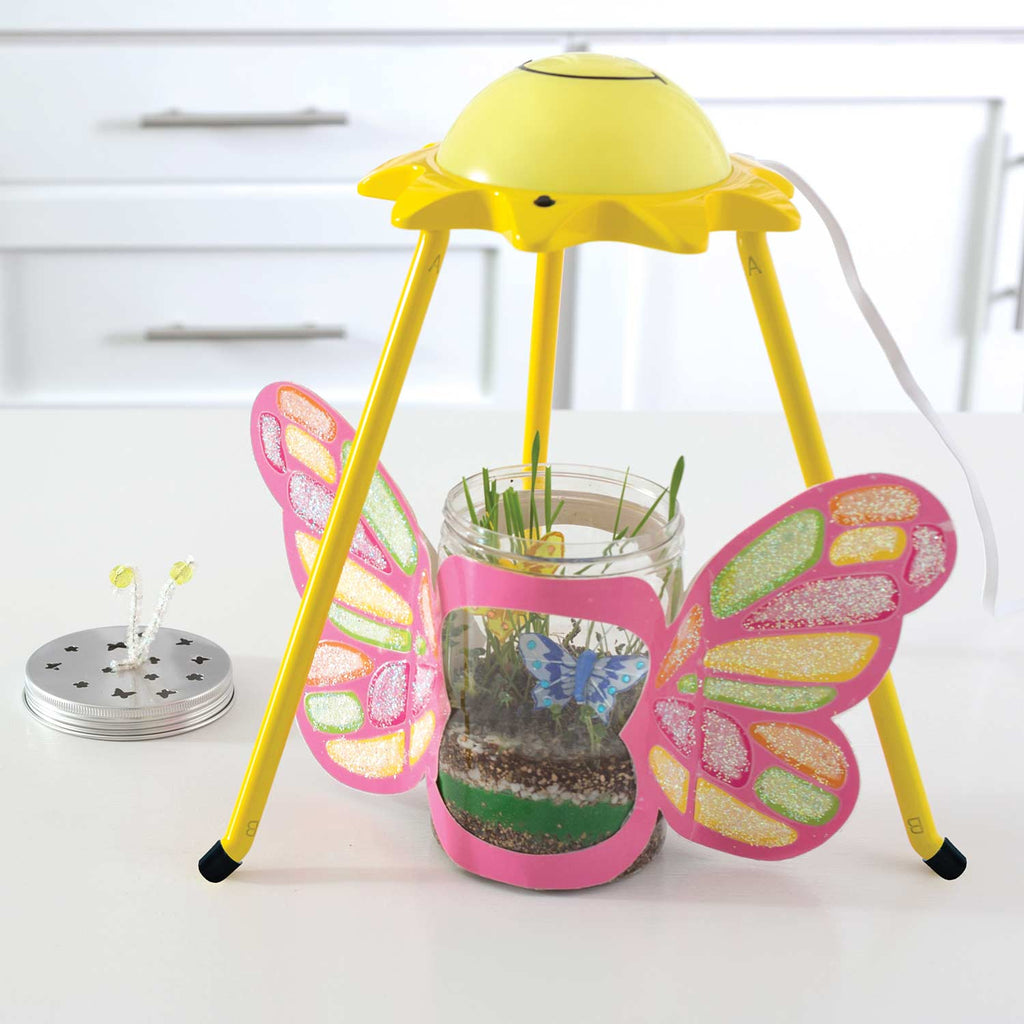 Creativity for Kids Sparkle N' Grow Butterfly Terrarium with plants, crystals, and butterfly decorations