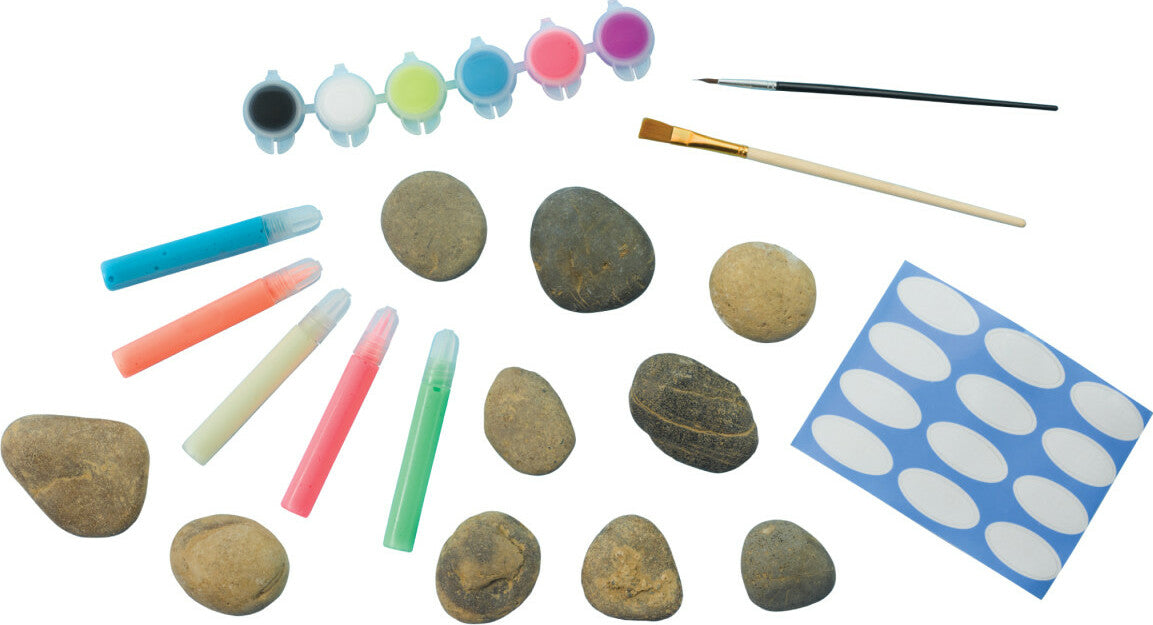 Creativity for Kids Glow in the Dark Rock Painting Kit with special glow paints, brushes, and smooth rocks