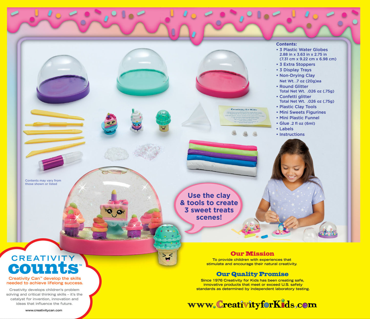 Creativity for Kids Make Your Own Water Globes Sweet Treats with dessert-themed figurines and snow globe supplies