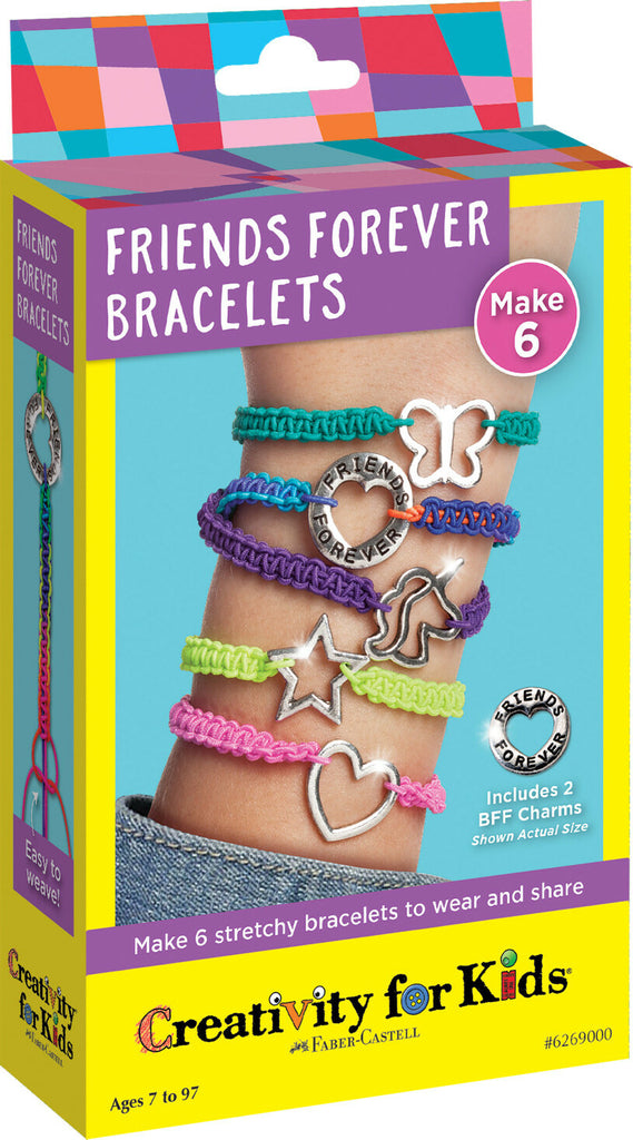 Creativity for Kids Friends Forever Bracelets kit with colorful strings, beads, and charms for making friendship jewelry