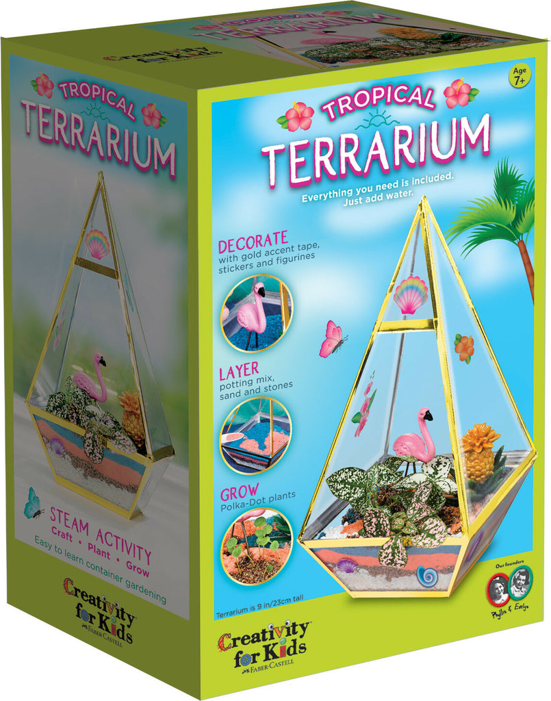 Creativity for Kids Tropical Terrarium with glass dome, plants, decorations, and tropical theme accessories