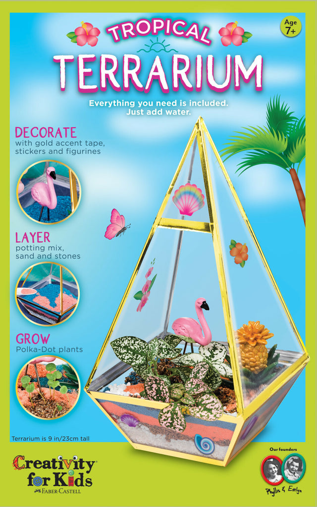 Creativity for Kids Tropical Terrarium with glass dome, plants, decorations, and tropical theme accessories
