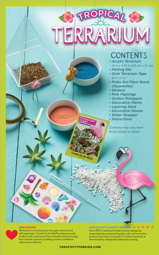 Creativity for Kids Tropical Terrarium with glass dome, plants, decorations, and tropical theme accessories