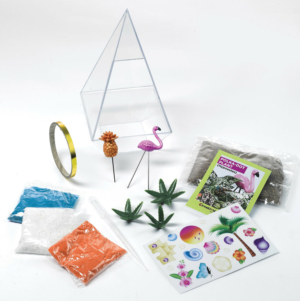 Creativity for Kids Tropical Terrarium with glass dome, plants, decorations, and tropical theme accessories
