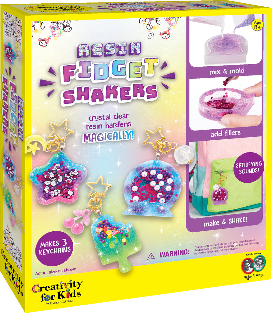 Creativity for Kids Resin Fidget Shakers with resin materials, molds, and sensory elements for custom fidgets