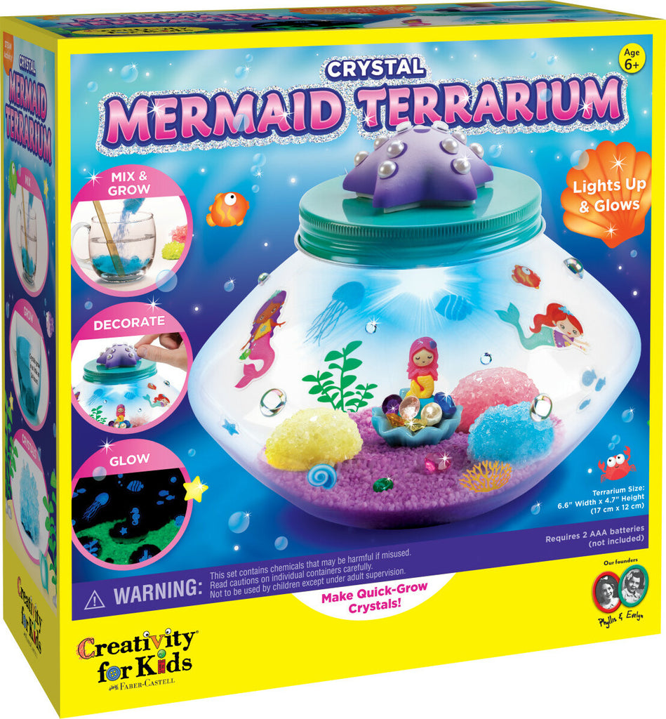 Creativity for Kids Crystal Mermaid Terrarium with crystal growing materials and underwater mermaid decorations