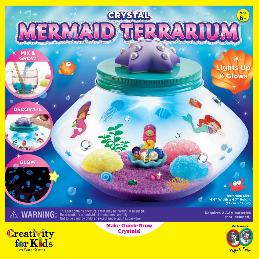 Creativity for Kids Crystal Mermaid Terrarium with crystal growing materials and underwater mermaid decorations
