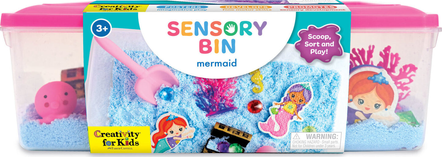Creativity for Kids Sensory Bin Mermaid with kinetic sand, mermaid figures, and underwater accessories