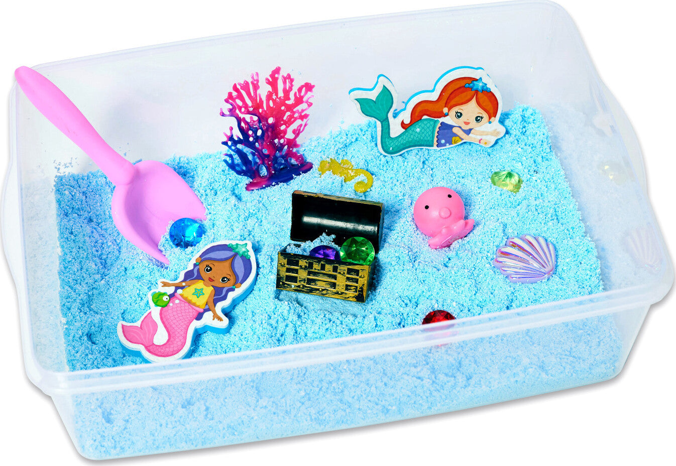 Creativity for Kids Sensory Bin Mermaid with kinetic sand, mermaid figures, and underwater accessories