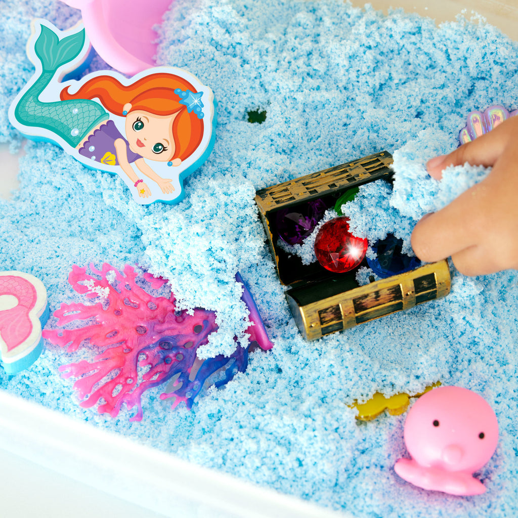 Creativity for Kids Sensory Bin Mermaid with kinetic sand, mermaid figures, and underwater accessories