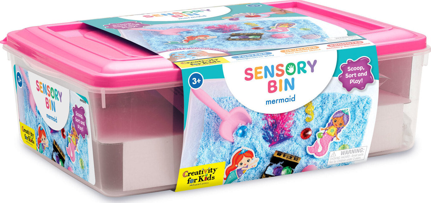Creativity for Kids Sensory Bin Mermaid with kinetic sand, mermaid figures, and underwater accessories