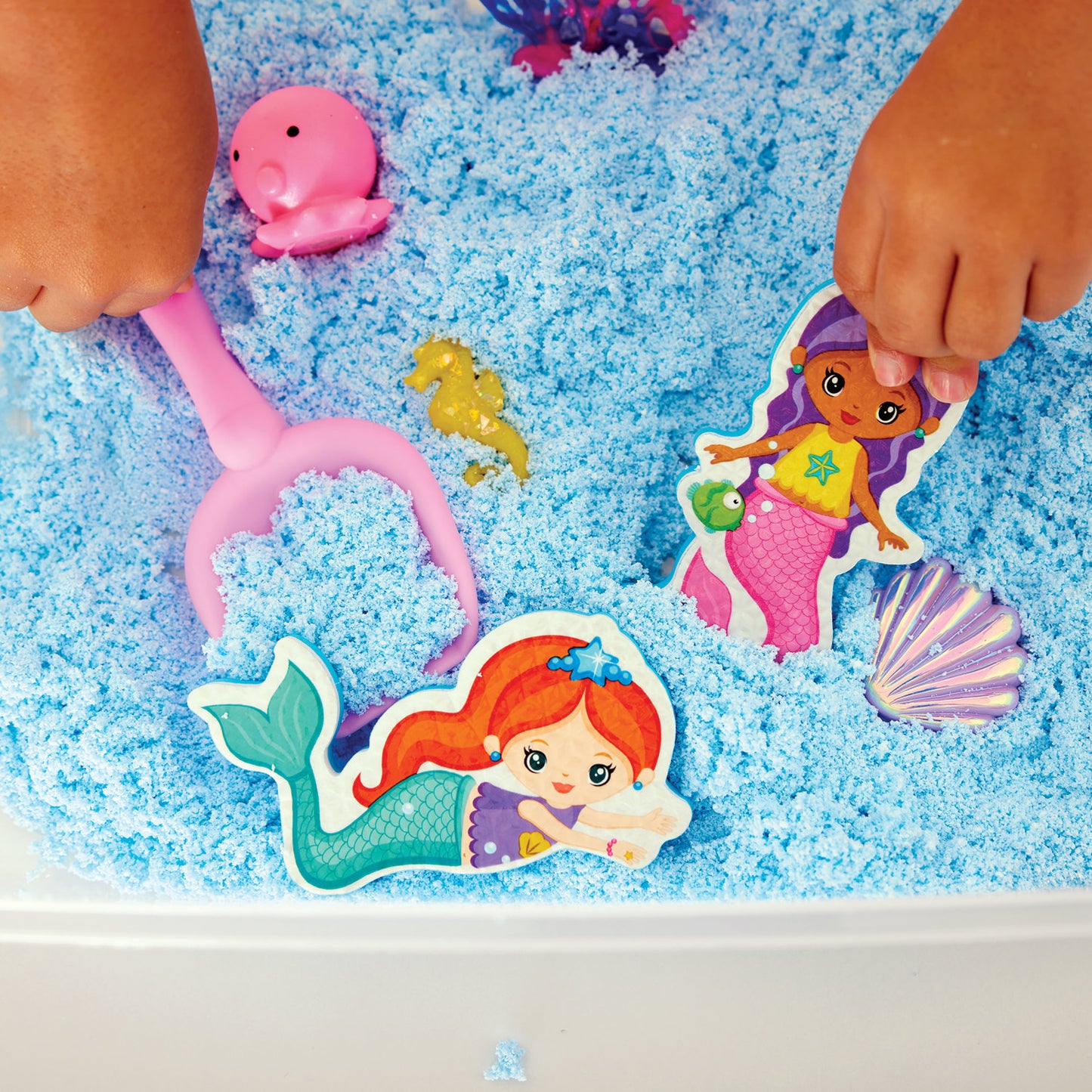 Creativity for Kids Sensory Bin Mermaid with kinetic sand, mermaid figures, and underwater accessories