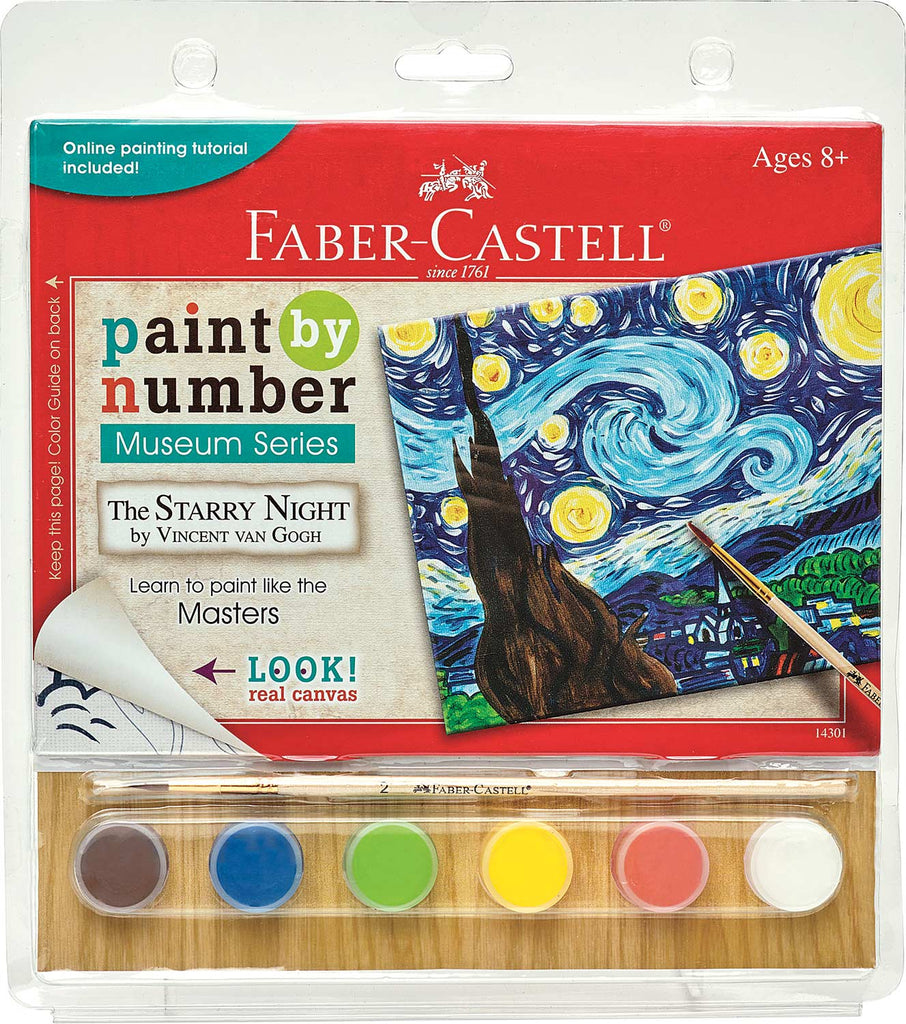Faber-Castell Paint by Number Museum Series featuring Van Gogh's The Starry Night with numbered painting system