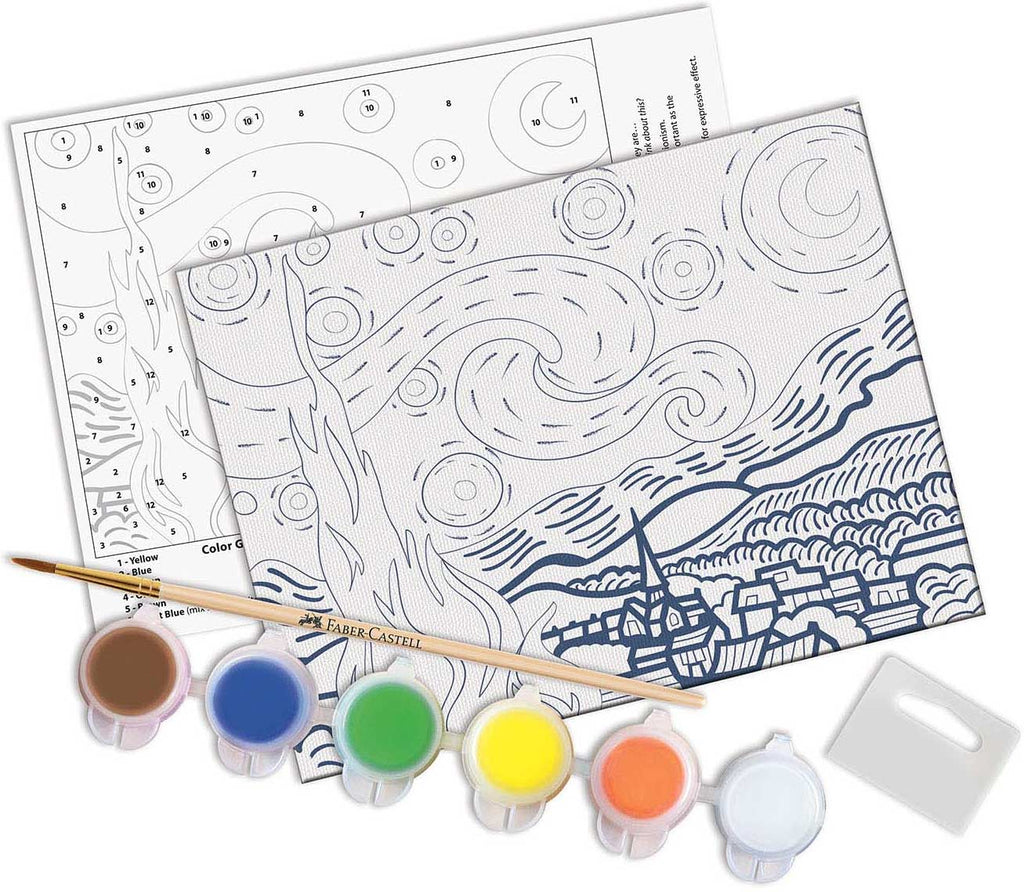 Faber-Castell Paint by Number Museum Series featuring Van Gogh's The Starry Night with numbered painting system