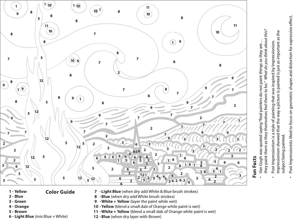 Faber-Castell Paint by Number Museum Series featuring Van Gogh's The Starry Night with numbered painting system