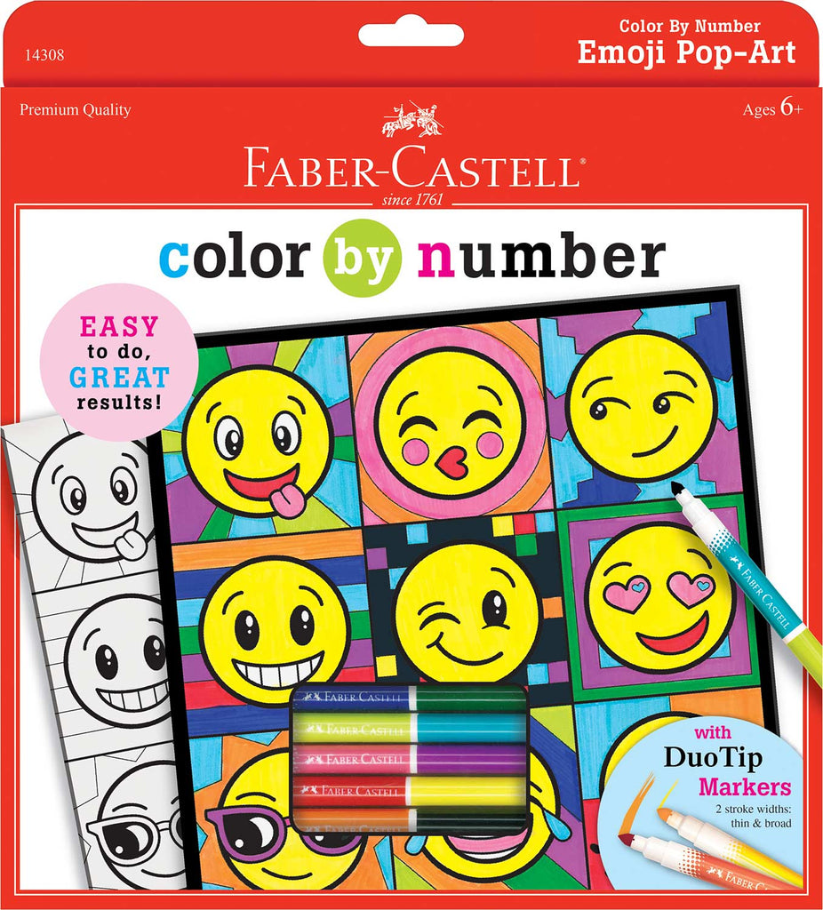 Faber-Castell Color by Number Emoji Pop-Art with trendy emoji designs and vibrant pop art color schemes