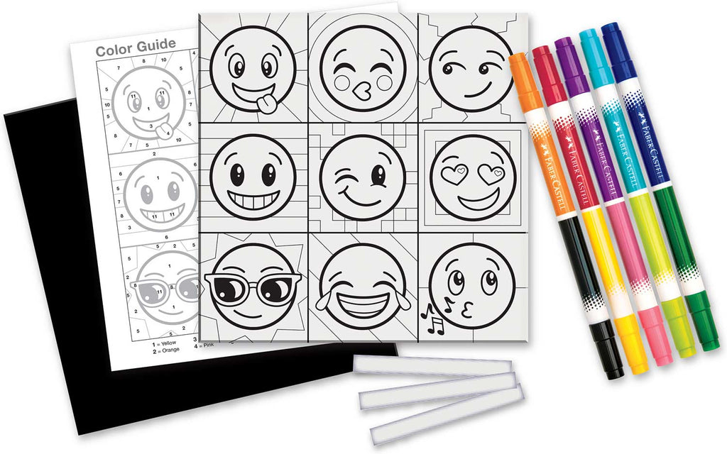 Faber-Castell Color by Number Emoji Pop-Art with trendy emoji designs and vibrant pop art color schemes