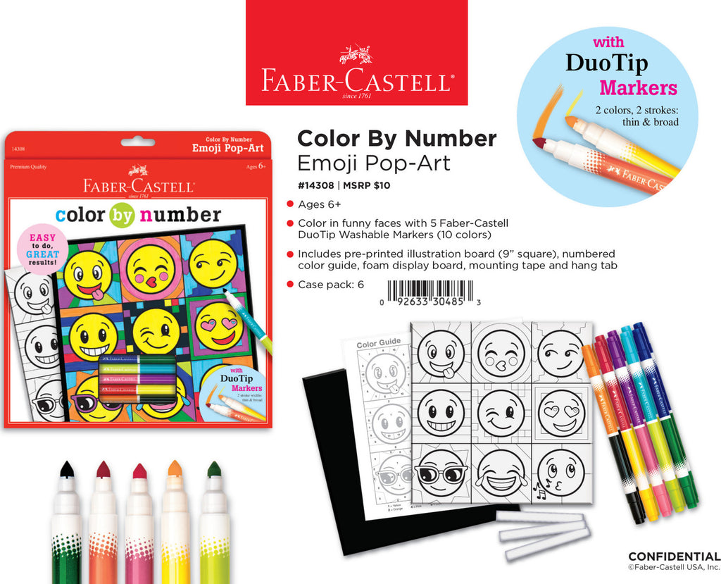 Faber-Castell Color by Number Emoji Pop-Art with trendy emoji designs and vibrant pop art color schemes