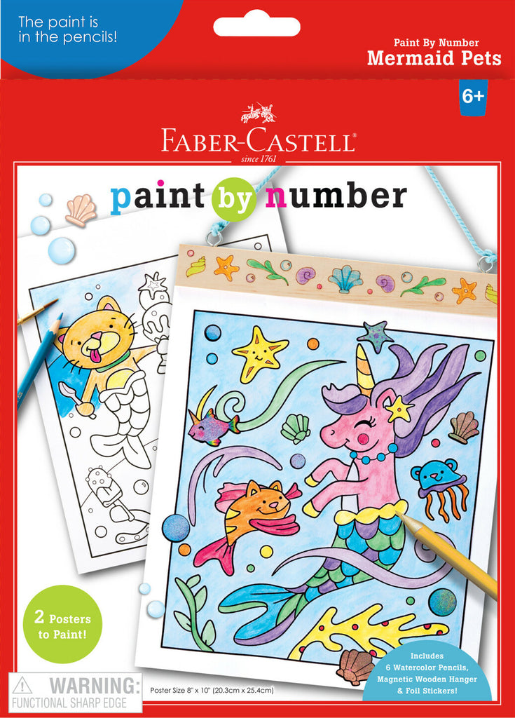 Faber-Castell Paint by Numbers Mermaid Pets with cute underwater pet designs and numbered painting system
